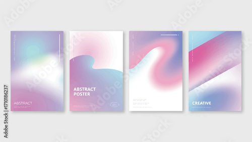 A set of four minimalist abstract posters showcasing gradients and fluid shapes in a pastel color palette, offering a visually appealing artistic experience