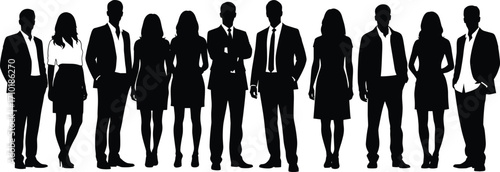Silhouette of Business People Standing in Group, Team of Professionals in Office Attire, Corporate Staff Vector Illustration for Design