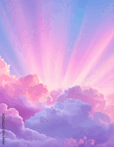 Pastellrosa und Lila Wolkenhimmel, Vektor-Stil