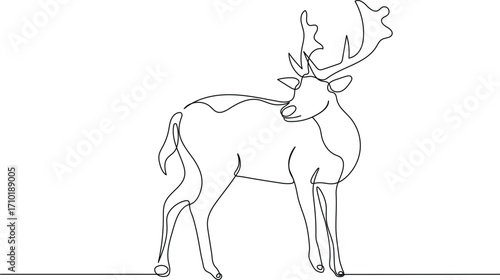Minimalist Deer Illustration. Young Antlered Animal in One Continuous Line Art Style