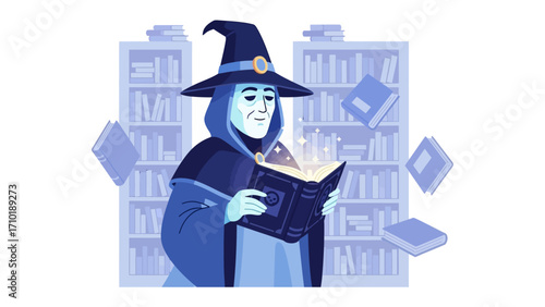 Wizard Reading Magic Book: A mystical wizard, immersed in ancient knowledge, delves into a spellbound book, creating a scene of fantasy, magic, and intellectual pursuit. 