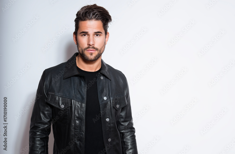 Fototapeta premium Handsome young man in leather jacket