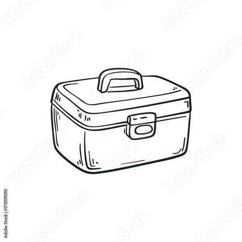 Lunch box doodle illustration on isolated white background