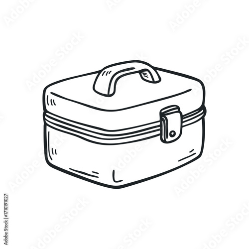 Lunch box doodle illustration on isolated white background