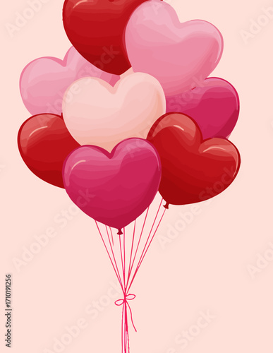 Vektor-Illustration: Herzförmige Ballons in Rosa und Rot