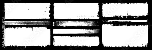 White grungy letterpress bg. Straight thick chalk brush vector lines. Handdrawn brushstroke text boxes. Urban punk graffiti brushstrokes. Rough grunge gouache paint texture. Sketchy dialog boxes