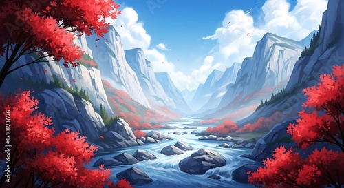 Autumn Mountain Valley Scenery.