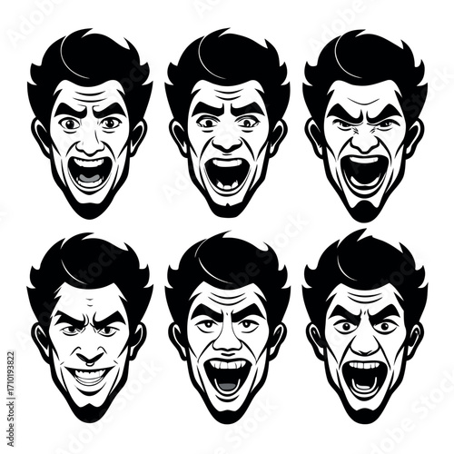 Six distinct facial expressions graphic collection