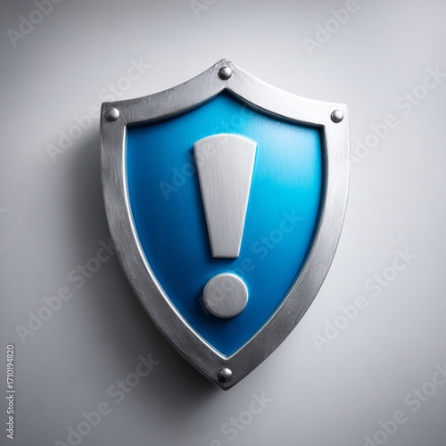 Digital threat warning icon with shield and exclamation mark