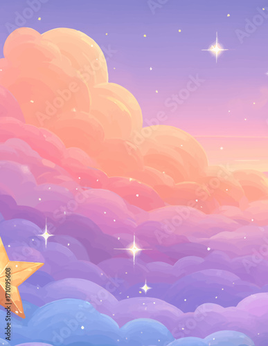 Pastellfarbener Wolkenhimmel mit Sternenstaub - Vektorgrafik