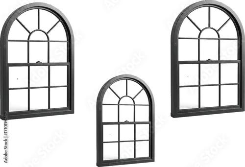 ed grid design. The grid pattern includes rectangular panes on the bottom half and fan-shaped panes at the top, following the arch. There are three variations, 
