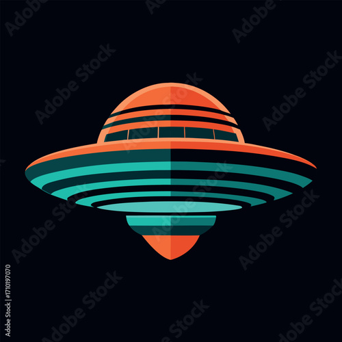 Retro futuristic flying saucer silhouette design