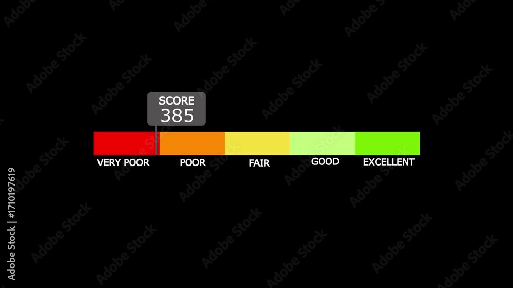 custom made wallpaper toronto digitalCredit score level, financial report with high personal credit score.Score poor to excellent,poor to very good,poor to good,poor to fair,and just poor score bar animation on black background.