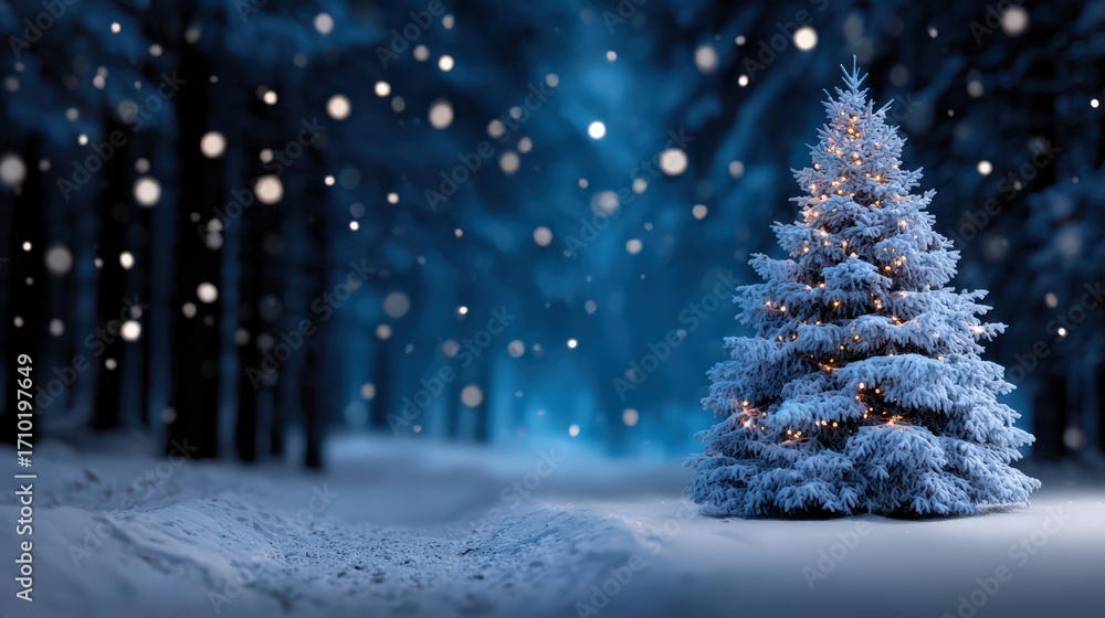 Obraz premium Beautiful Christmas Tree with Decorations and Snowy Branches
