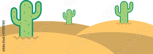 Cartoon Desert Landscape with Saguaro Cacti