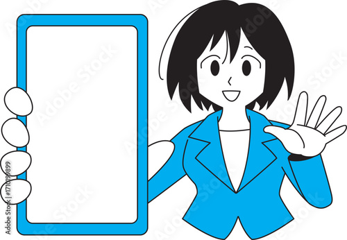 スマホを持ったスーツ姿の女性