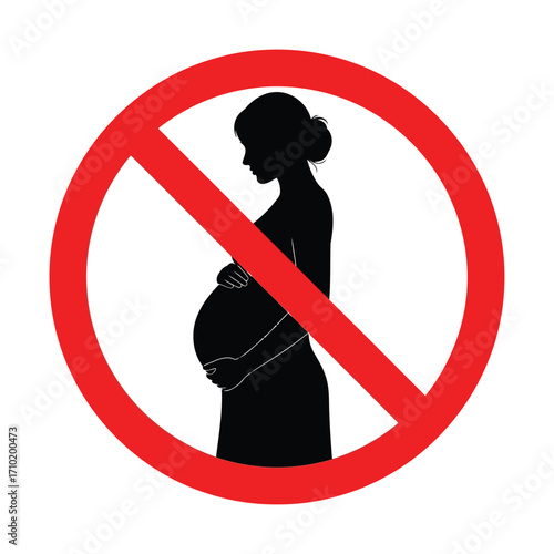 Vector art of no pregnancy sign, symbolizing restrictions and health concerns during gestation with a red circle and slash