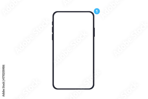 Minimal vector illustration of modern smartphone outline with notification dot, isolated on white background for technology, app, and mobile interface designs