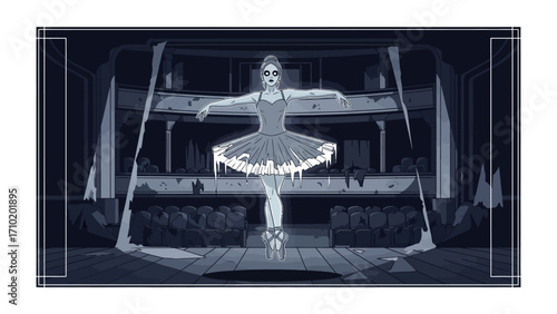 Ballet Dancer on Stage: A graceful ballet dancer performs en pointe on stage, her every movement telling a story of dedication, grace, and artistry in monochrome tones.