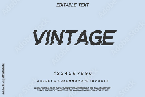 Retro vintage font with numbers and alphabet on light blue background