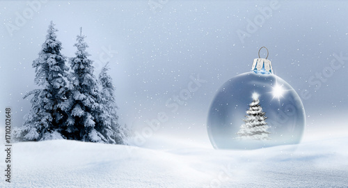 Weihnachtskarte mit Gläserner Weihnachtskugel
