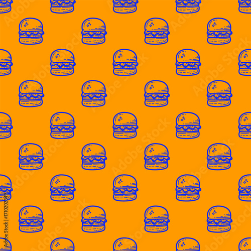 doodle burger pattern background. doodle fast food burger seamless pattern background. seamless pattern of burger in doodle style. Seamless Pattern of a Cheese Burger or Hamburger. hamburger pattern.