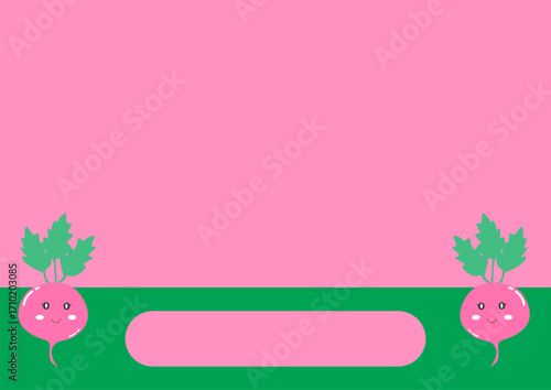 pink and green background with cute smiling beetroot