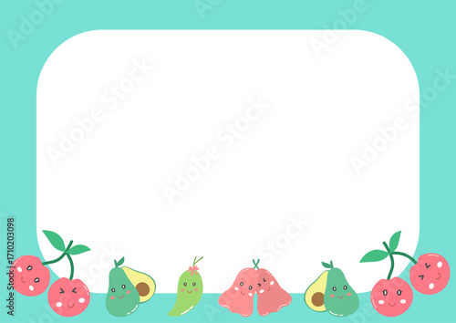 green frame background with cute smiling fruits
