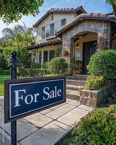 Front yard display of for sale announcement high resolution picture