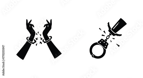 Breaking free from restraints Hands escaping handcuffs and chains illustration