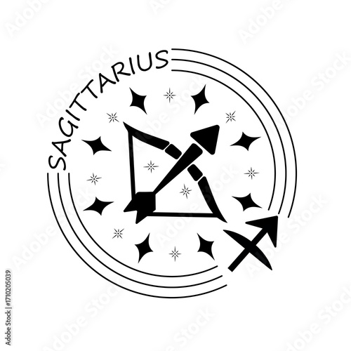 Sagittarius zodiac sign symbol. horoscope icon. isolated astrological image in simple black and white style