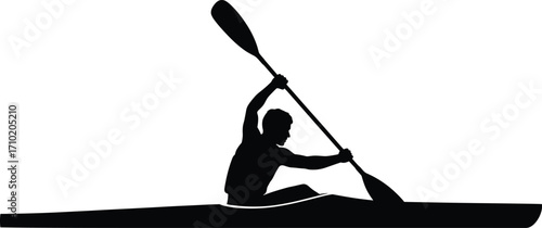 Kayaking silhouette vector, black water sport icon, outdoor adventure graphic, paddle motion illustration, active lifestyle symbol, canoeing design for logo use