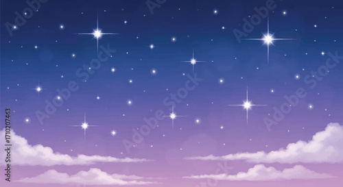 dreamy starry night sky with gentle clouds