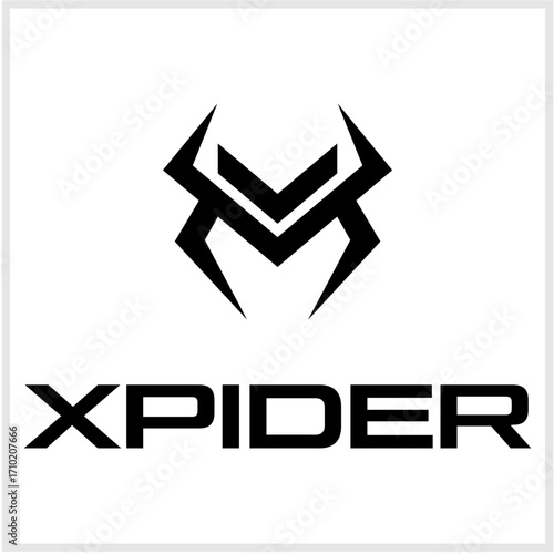 Abstract geometric spider emblem icon, a modern symmetrical symbol with sharp angular lines for branding, isolated vector illustration on a white background