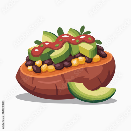 Stuffed Sweet Potato with Avocado and Beans Illustration