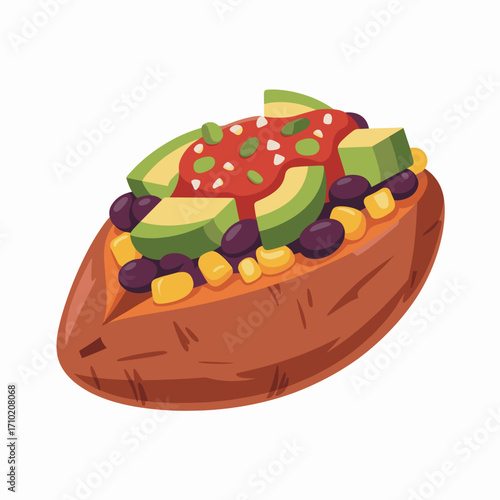 Stuffed Sweet Potato with Avocado and Beans Illustration