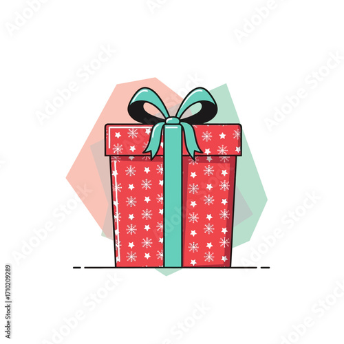 Festive Diwali Gift A Vector Illustration of a Red Present Box with a Turquoise Ribbon