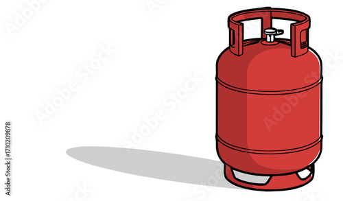 Red gas cylinder standing on white background 