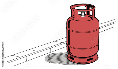 Red gas cylinder standing on white background 
