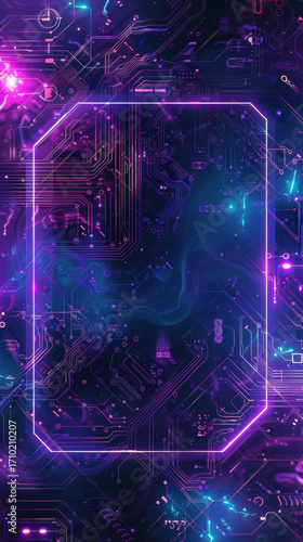 Futuristic Neon Circuit Board Design