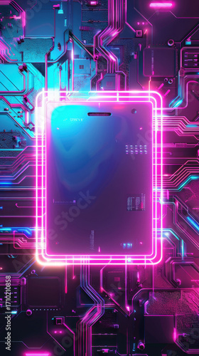 Futuristic Neon Circuit Board with Glowing Lights