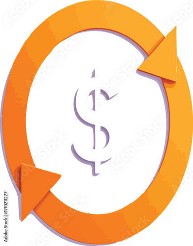 Financial Cycle Vector – Dollar Sign with Circular Arrow Symbolizing Currency Flow, Transactions, and Economic Sustainability