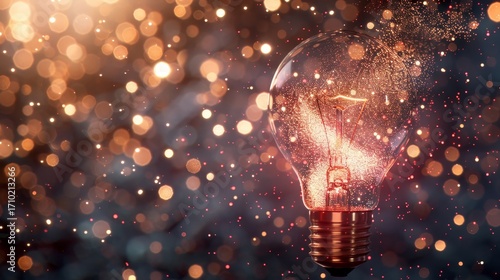 Futuristic floating holographic light bulb of geometric particles inspiring innovative creativity