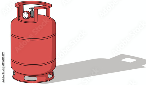 Red gas cylinder standing on white background 