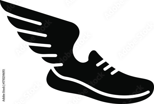Winged Running Shoe Vector Icon Design. Fast Sneaker with Wings Sports Logo Illustration.