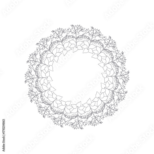 Hand drawn black and white line art canary islands flowers tenerife nightshade wreath. Card template with cute monochrome floral frame