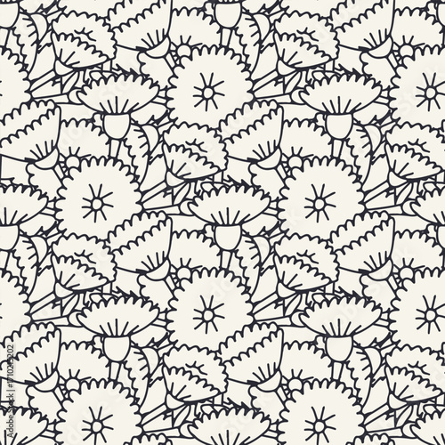 Seamless pattern with black and white canary islands flowers tree sonchus