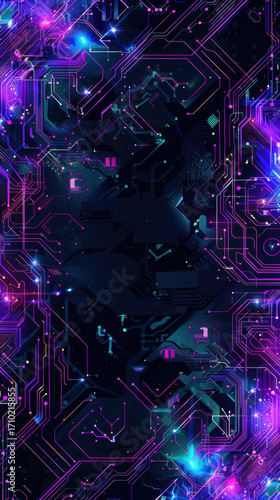 Futuristic Neon Circuit Board Design