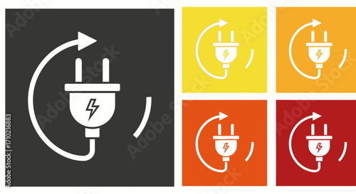 Icon depicting electrical energy with a plug and arrows, symbolizing renewal and power for a sustainable future