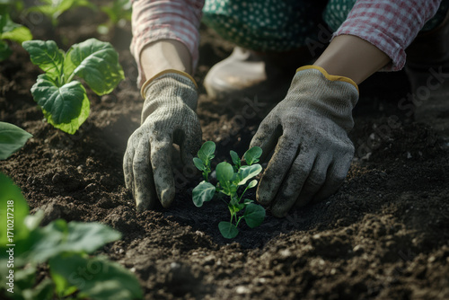 Gardener Planting Seedlings in Soil